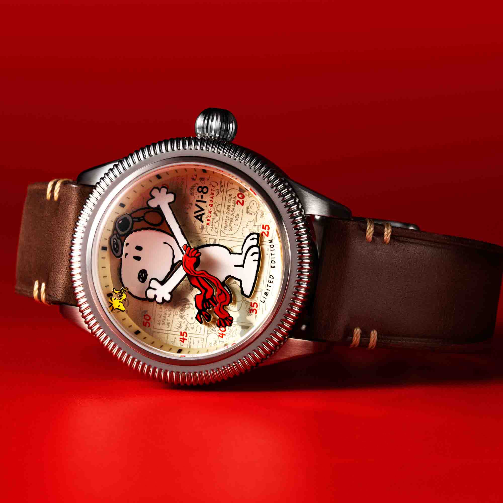 AVI-8 Flyboy Airmaster 40 Meca-Quartz Peanuts Snoopy Flying Ace Camel Brown Limited Edition - Image 12