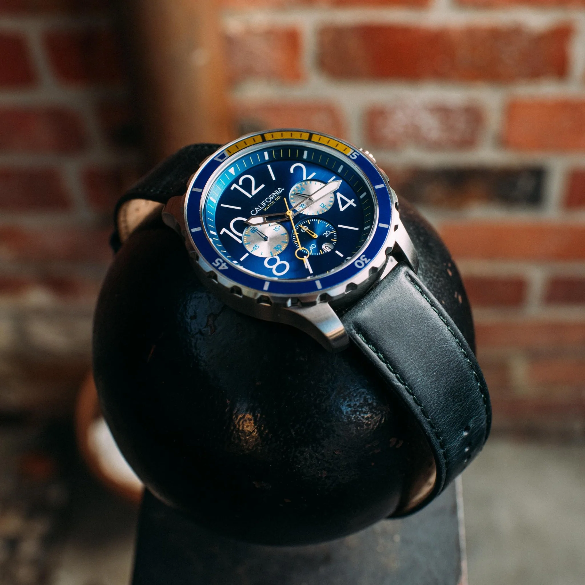 California Watch Co. Mavericks Chrono Leather Navy Yellow - Image 6