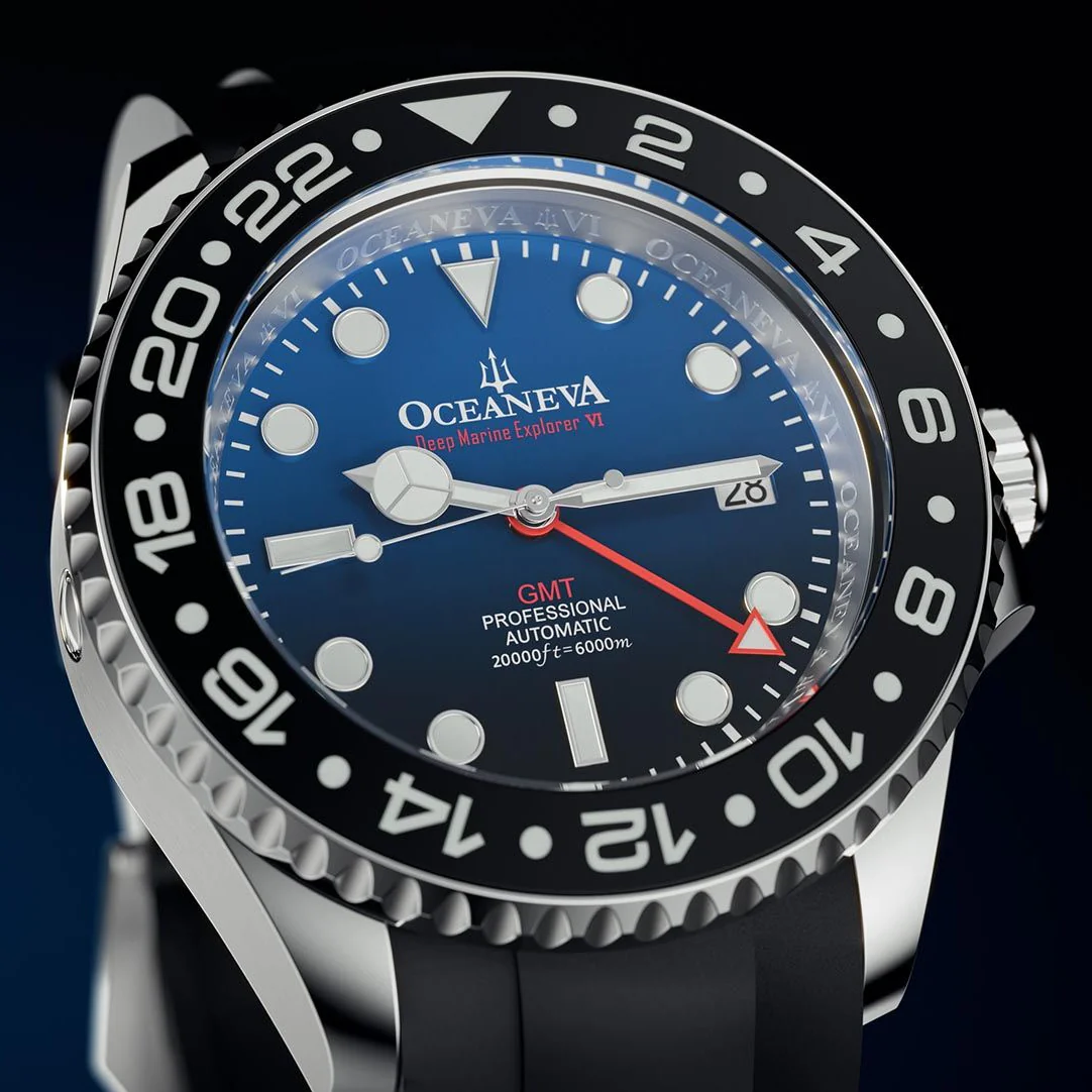 Oceaneva 6000m GMT Deep Marine Explorer VI Grade 5 Titanium Automatic Blue Black - Image 5
