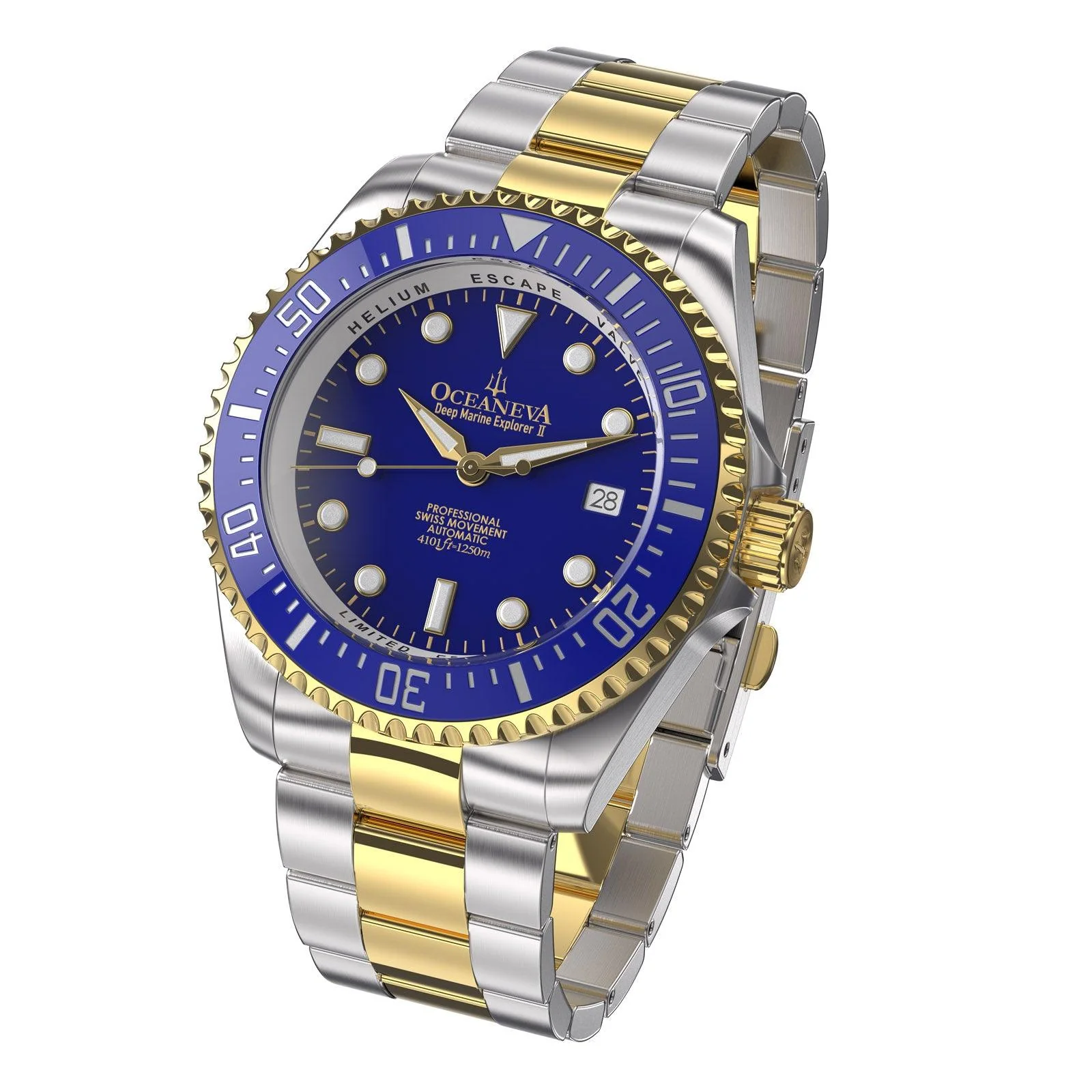 Oceaneva Deep Marine Explorer II Automatic 1250M Pro Diver Watch Blue Yellow Gold Limited Edition - Image 8