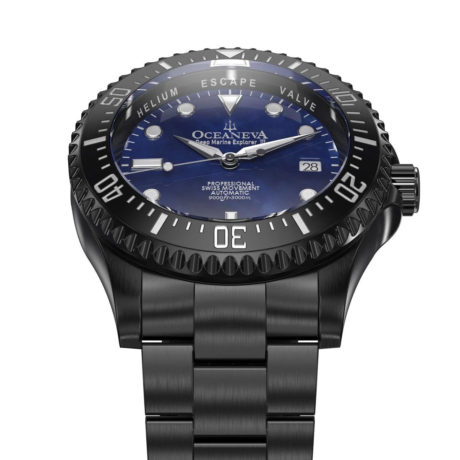 Oceaneva Deep Marine Explorer III Automatic 3000M Pro Diver Black Navy Mother Of Pearl Limited Edition - Image 3