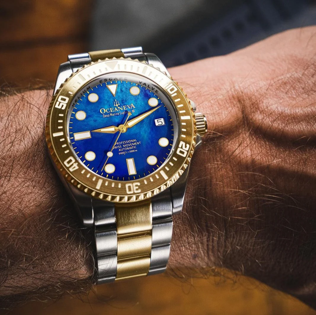 Oceaneva Deep Marine Explorer III Automatic 3000M Pro Diver Gold Blue Mother of Pearl Limited Edition - Image 2