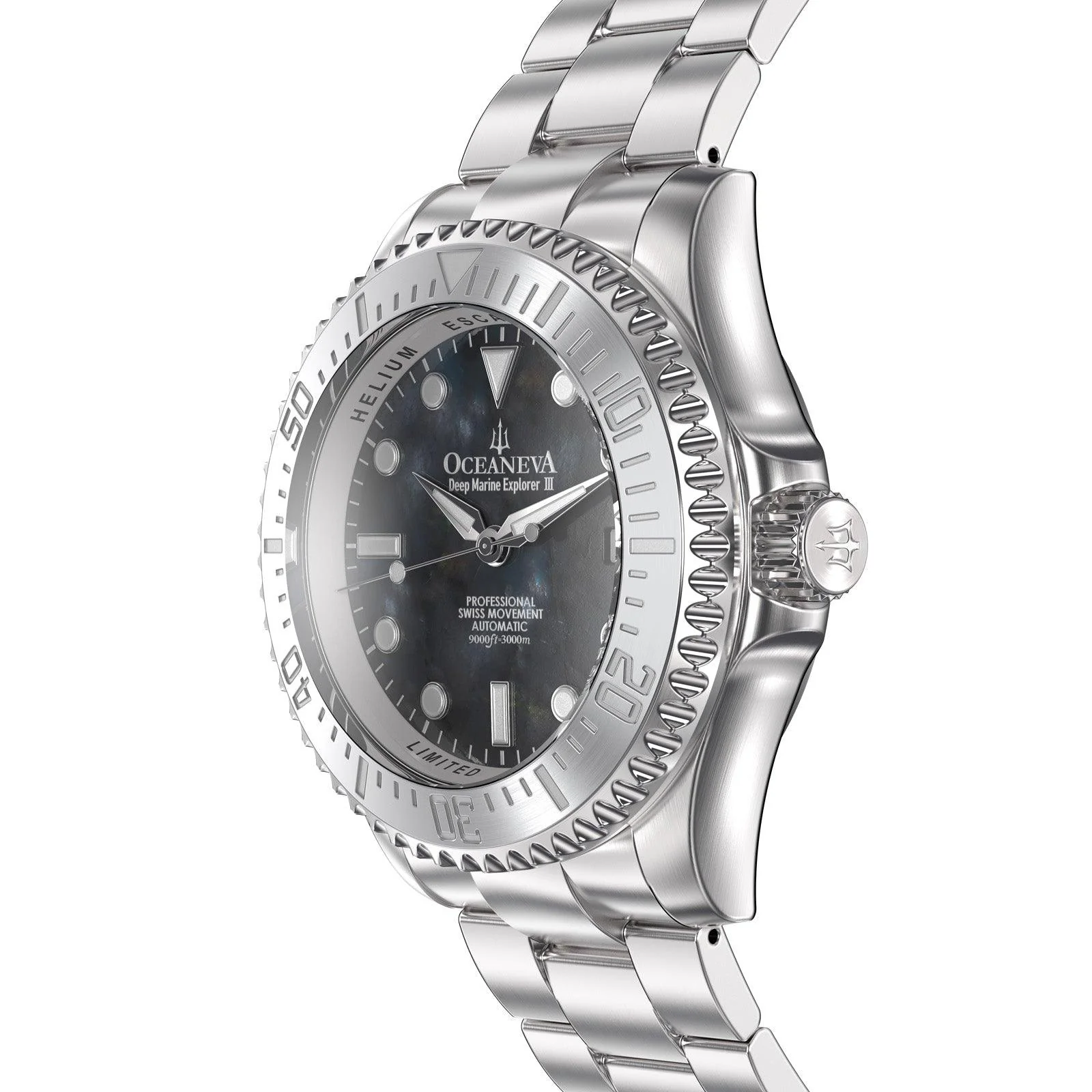 Oceaneva Deep Marine Explorer III Automatic 3000M Pro Diver Gunmetal Gray Mother Of Pearl Limited Edition - Image 8