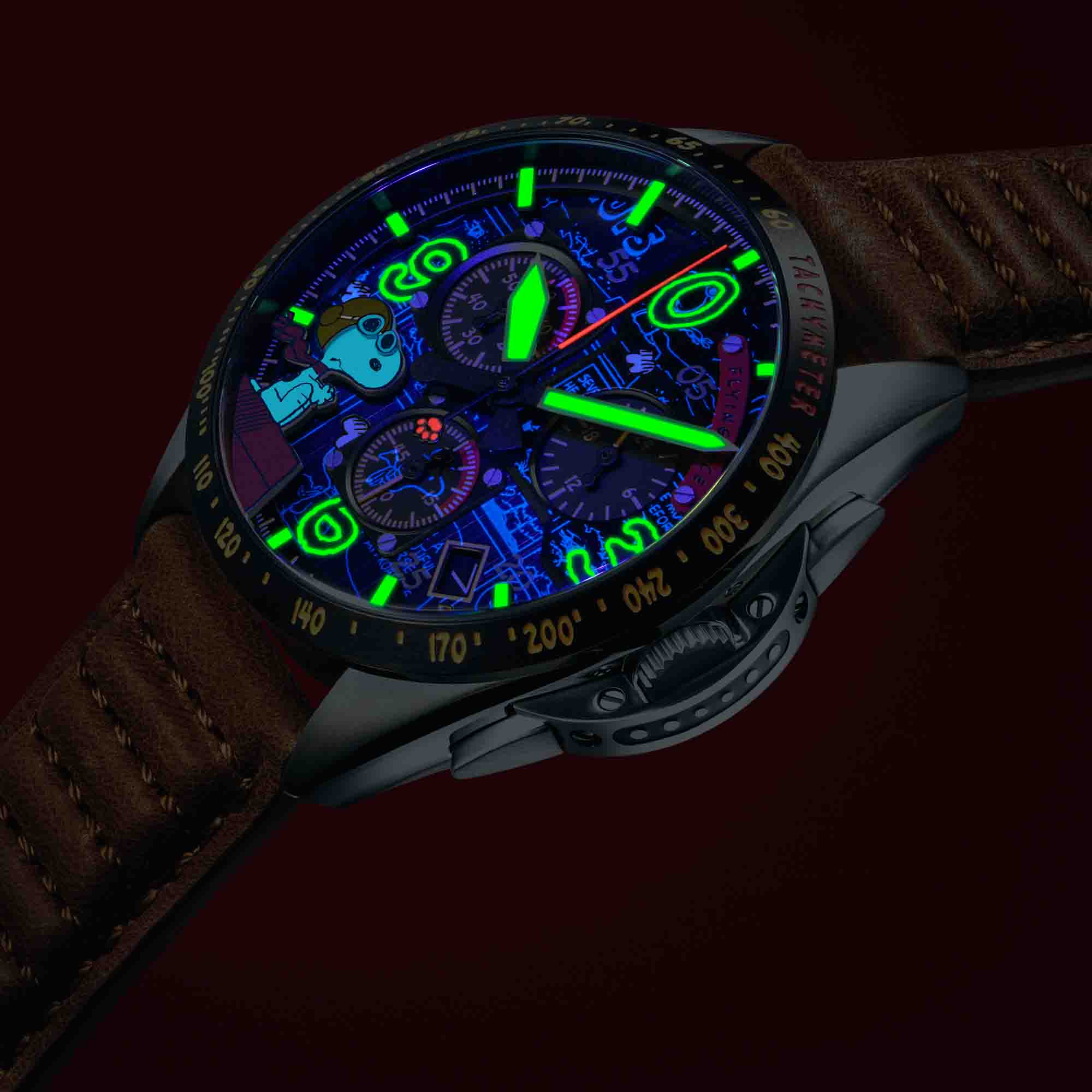 P-51 Mustang Blakeslee Chronograph Peanuts Snoopy Flying Ace Biplane Brown Limited Edition - Image 3