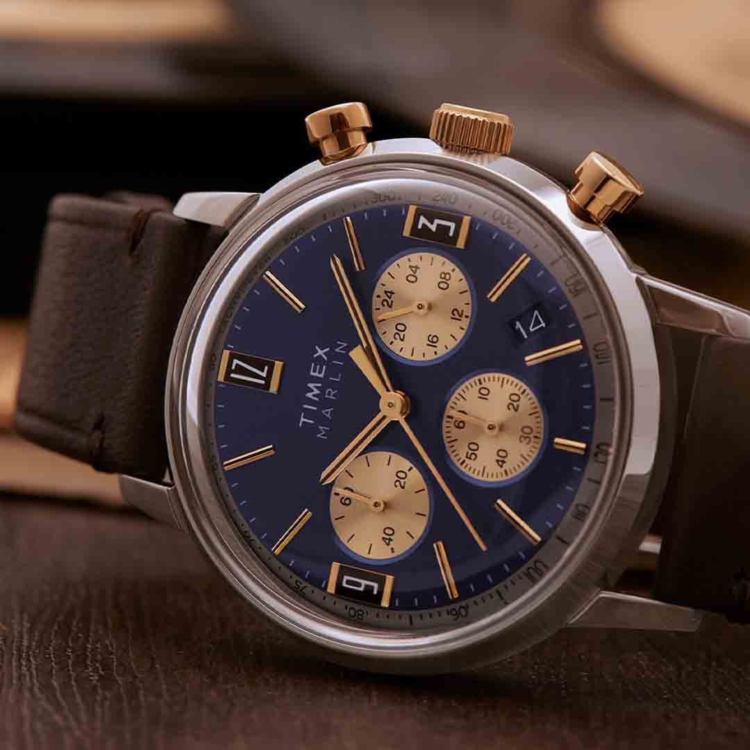 Timex Marlin Chronograph Tachymeter 40mm Blue Brown - Image 13