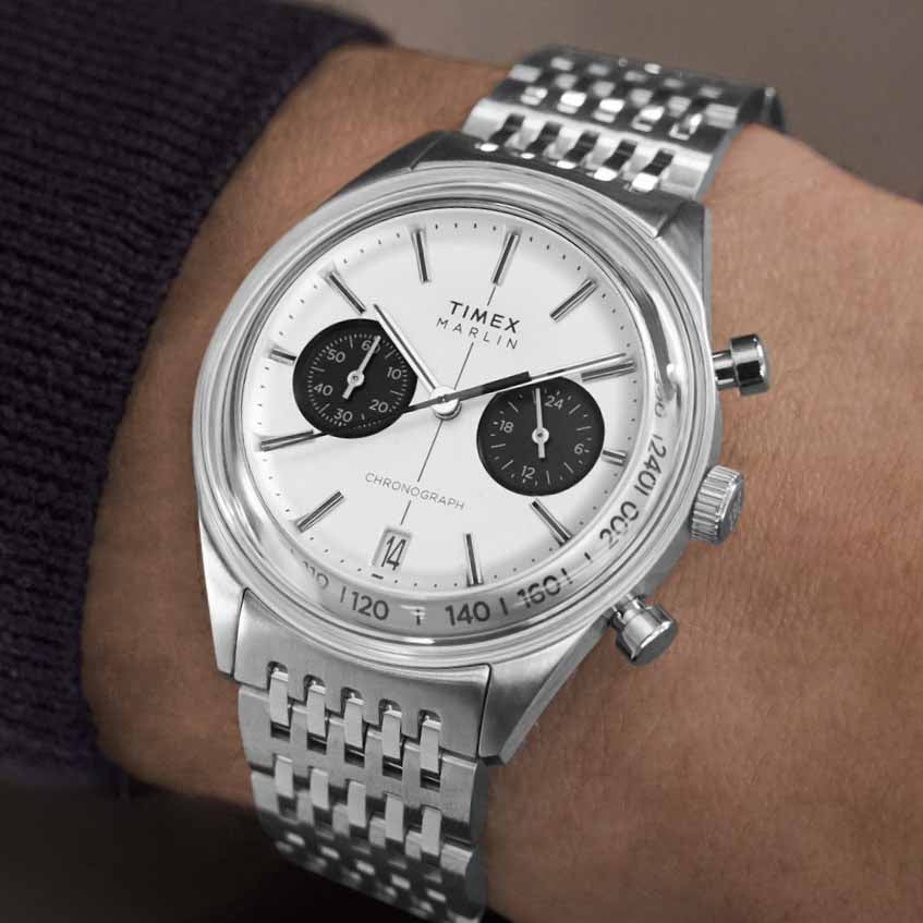Timex Marlin Jet Quartz Chronograph 40mm White SS - Image 9