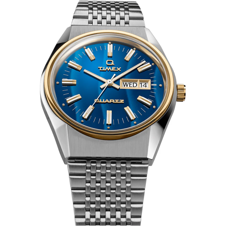 Timex Q Falcon Eye 1979 Reissue 38mm Silver Gold Blue - Image 7